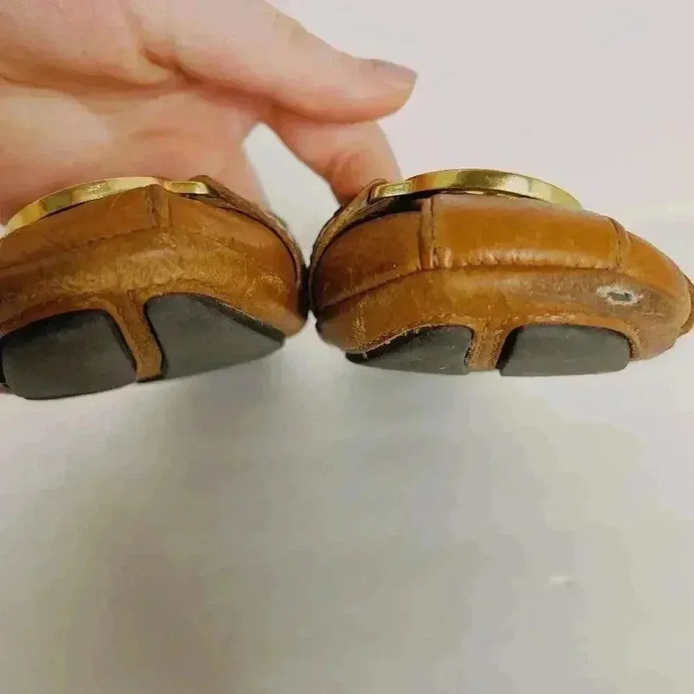 Michael Kors Brown Leather Flats Loafers Gold MK Emblem Women's Size 8.5
